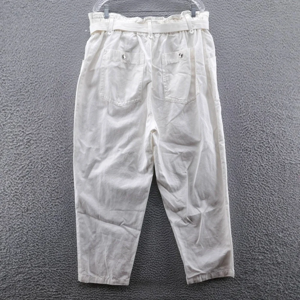 Banana Republic‎ Womens Ivory Cotton Linen Utility Paperbag Pants 16 NEW